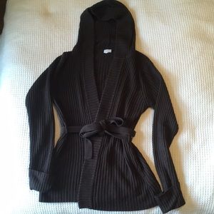 Wrap sweater with hood